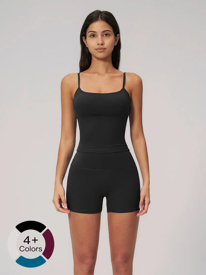 Creamy Soft Shockproof Sports Tank Top Set, High Waist Butt Lifting Fitness Wear