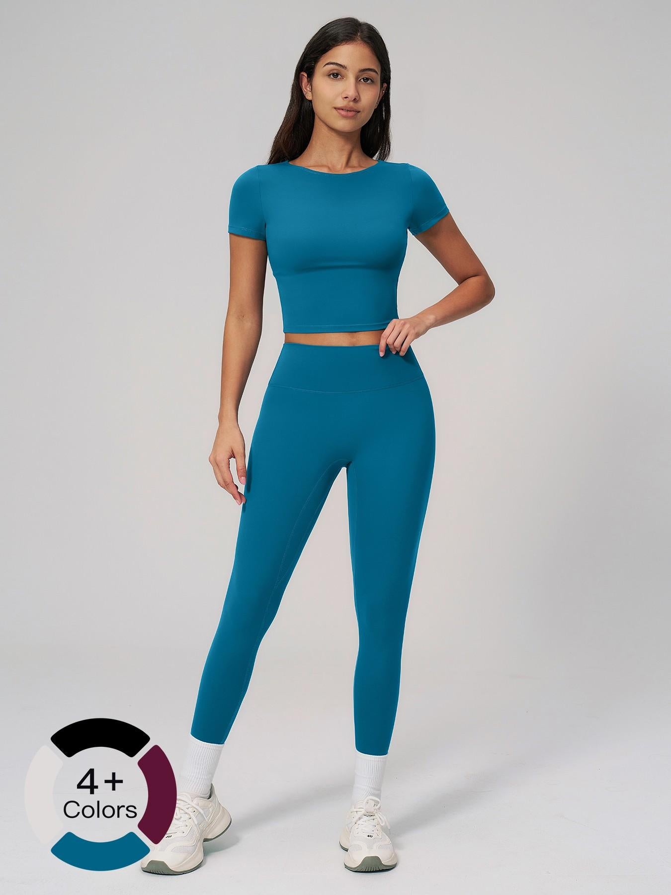 Creamy Soft Quick-Dry T-Shirt Set, High-Waisted Fitness - image 13