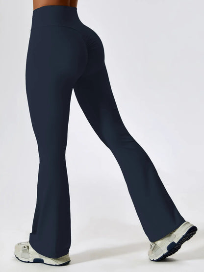 Women's Solid High-Waisted Flared-Leg Tummy Control Sports Leggings, Yoga Athletic Bottoms