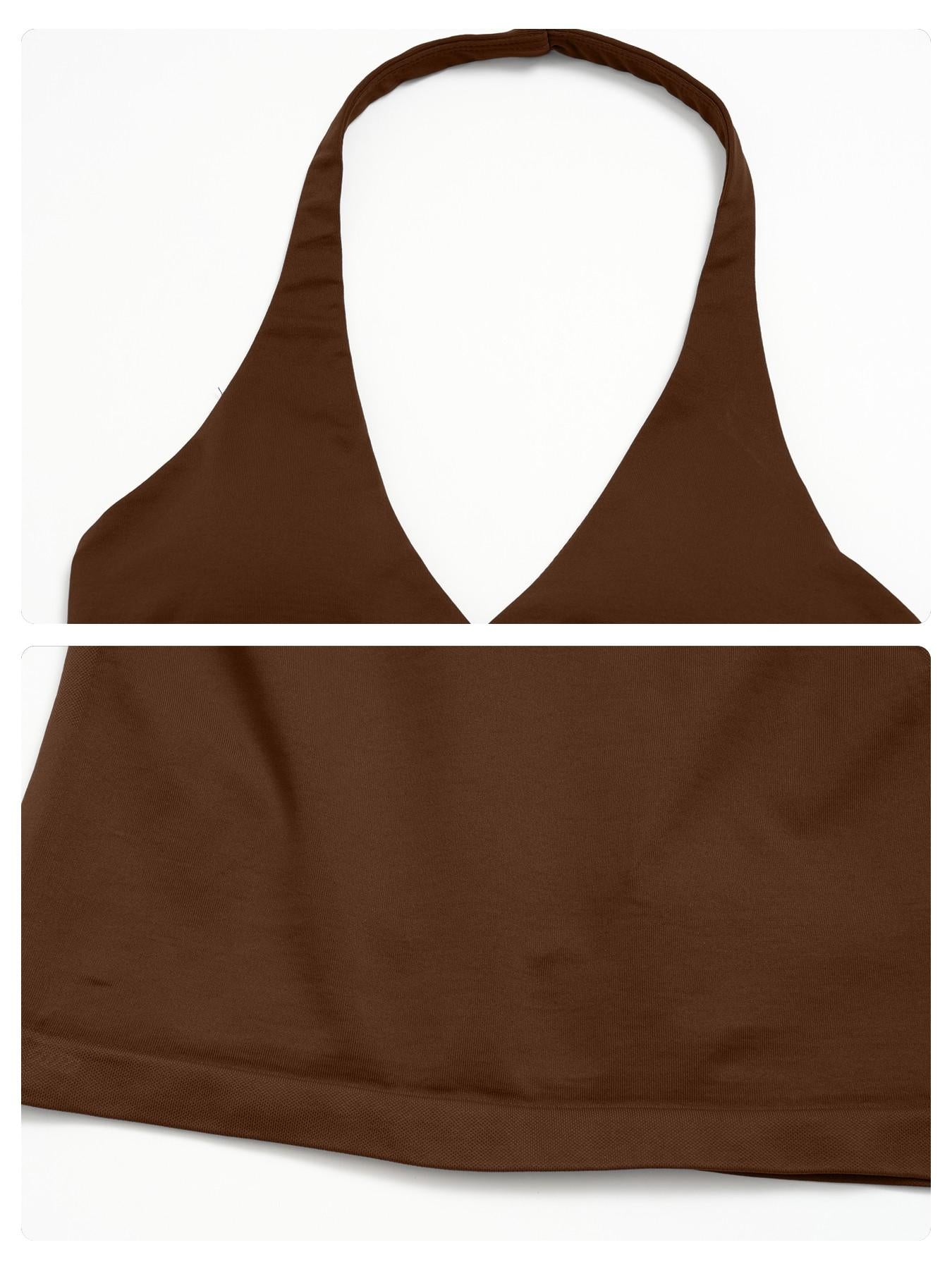 V-Neck Yoga Set for Women, Halter Neck Slim Fit Backless Vertical Ribbed Sports Fitness Yoga Wear - image 16
