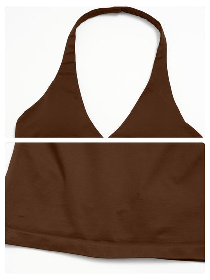 V-Neck Yoga Set for Women, Halter Neck Slim Fit Backless Vertical Ribbed Sports Fitness Yoga Wear - image 16