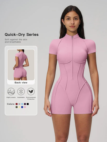 European and American Cross-Border Fitness One-Piece, Stand Collar Zipper
