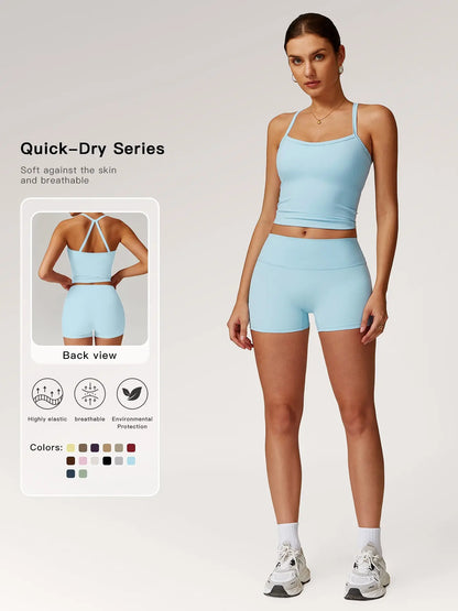 Women's Backless Crop Cami & Shorts Set for Activewear and Yoga