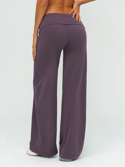 Fleece Long Pants, Folded Waist Loose Wide Leg Slimming Pants - image 2