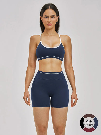European and American Cross-Border Naked Yoga Set, Colorblock Backless Quick-Dry Fitness Set