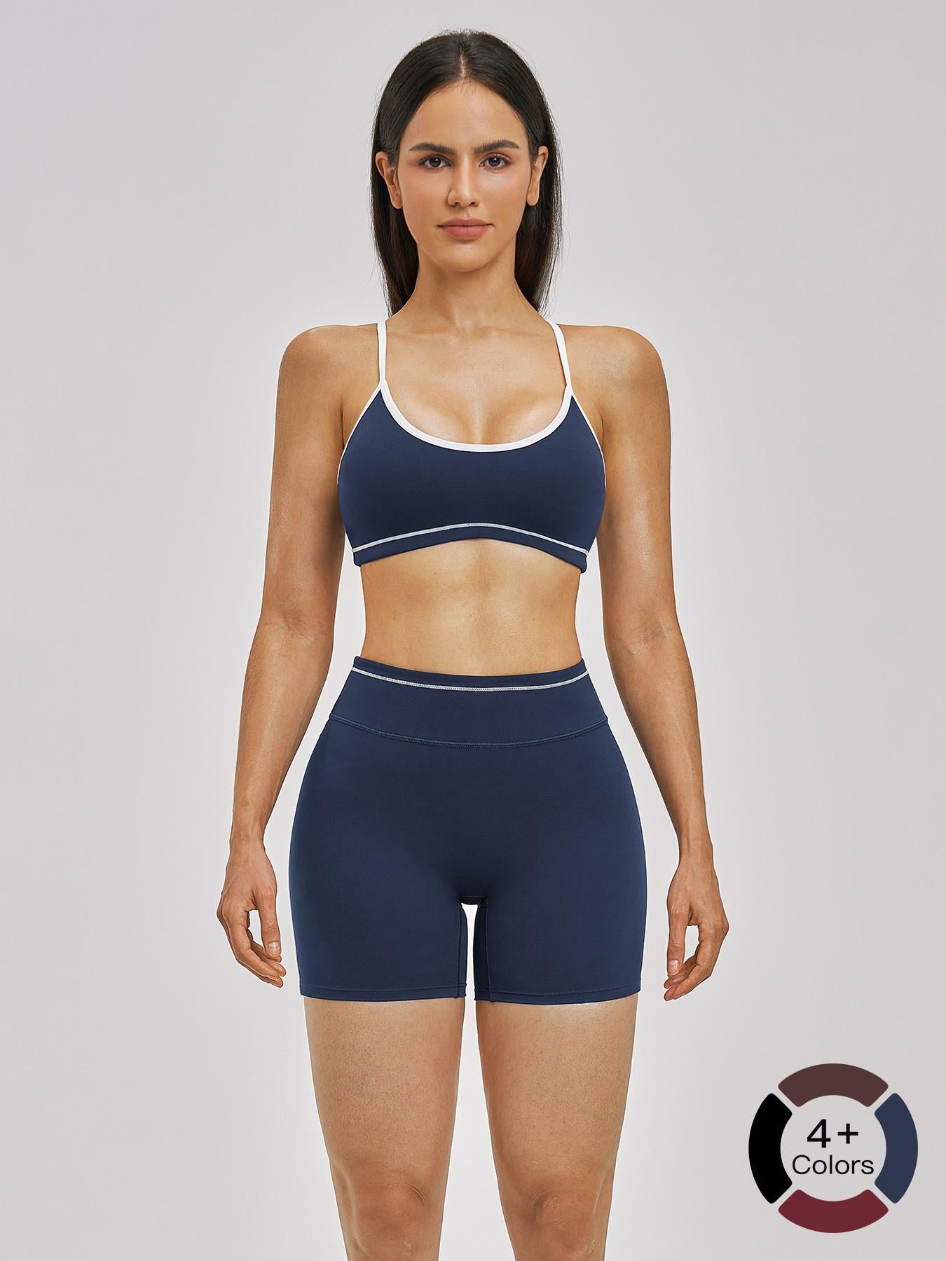 European and American Cross-Border Naked Yoga Set, Colorblock Backless Quick-Dry Fitness Set - image 21