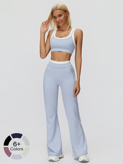 Women's Two-Piece Colorblock Yoga Set, High-Waisted Ribbed Casual Fitness Sportswear - image 21