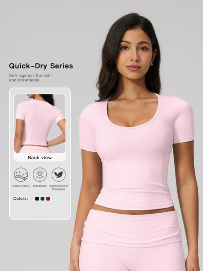 Women's Fitted Yoga Short Sleeve Top, Quick-Dry Outdoor Fitness Apparel - image 11