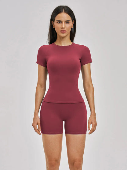 Spring Cross-Border Fleece Short Sleeve Sports Set, Women's Yoga Fitness - image 9