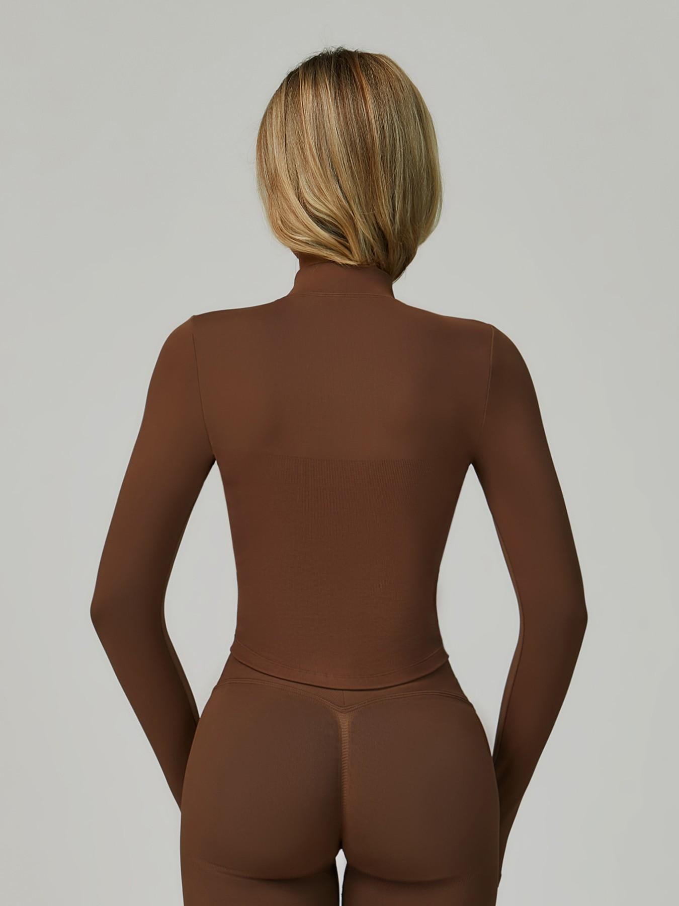 Women's Stand Collar Zipper Long Sleeve Yoga Jacket, Tight Fit Quick-Dry Yoga Wear - image 13