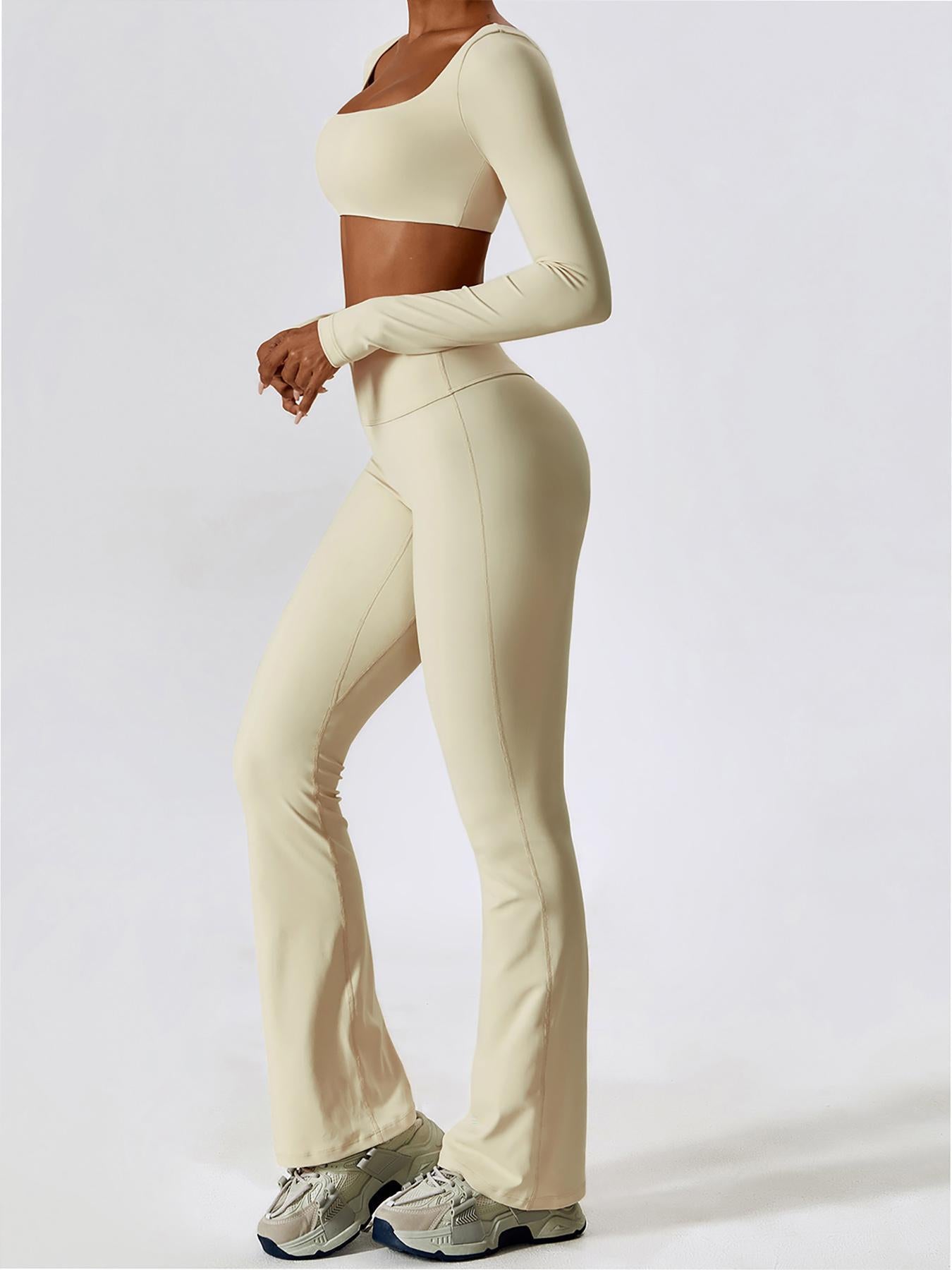 Women's Solid Square Neck Crop Top & High Waist Flare Leg Pants Tracksuit Set, Sporty Comfy… - image 14
