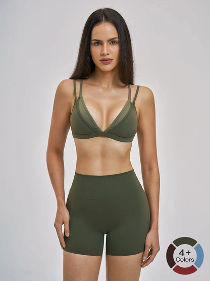 Women's Triangle Cup Wirefree Sports Bra & High Waist Skinny Shorts, Two-Piece Set