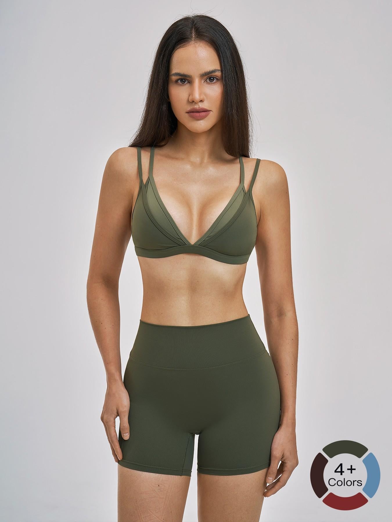Women's Triangle Cup Wirefree Sports Bra & High Waist Skinny Shorts, Two-Piece Set - image 21