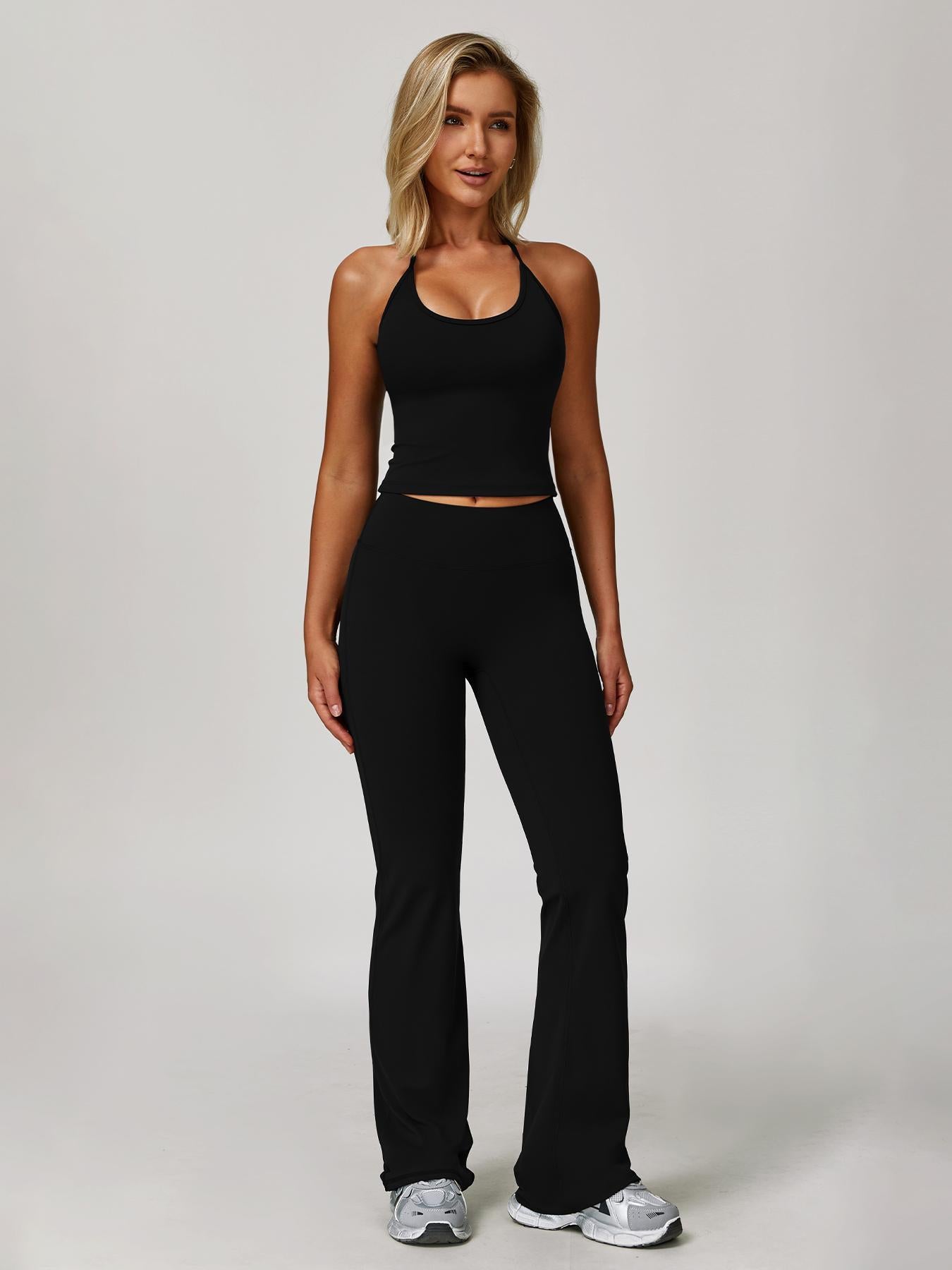 Women's Solid Backless Halter Top & Pants Sports Set, Casual Sporty Two-piece Outfits for Yoga Gym… - image 12