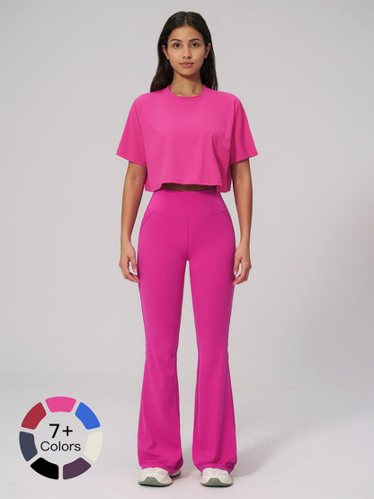 Women's Quick-Dry Yoga Set, Short Sleeve Tight-Fit Top & Long Pants - image 12