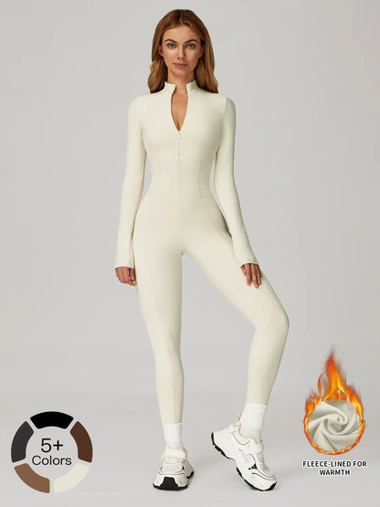 Women's One-Piece Jumpsuit with Stand Collar Zipper Design, Warm Long Sleeve Outdoor Casual Sports…