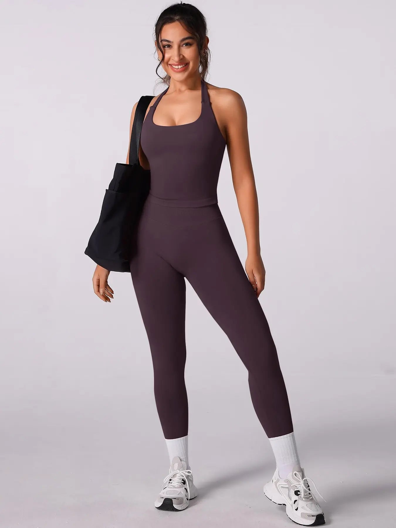 Two-Piece Set Women's Solid Seamless Crop Tank Top & High Waist Leggings Tracksuit Set…