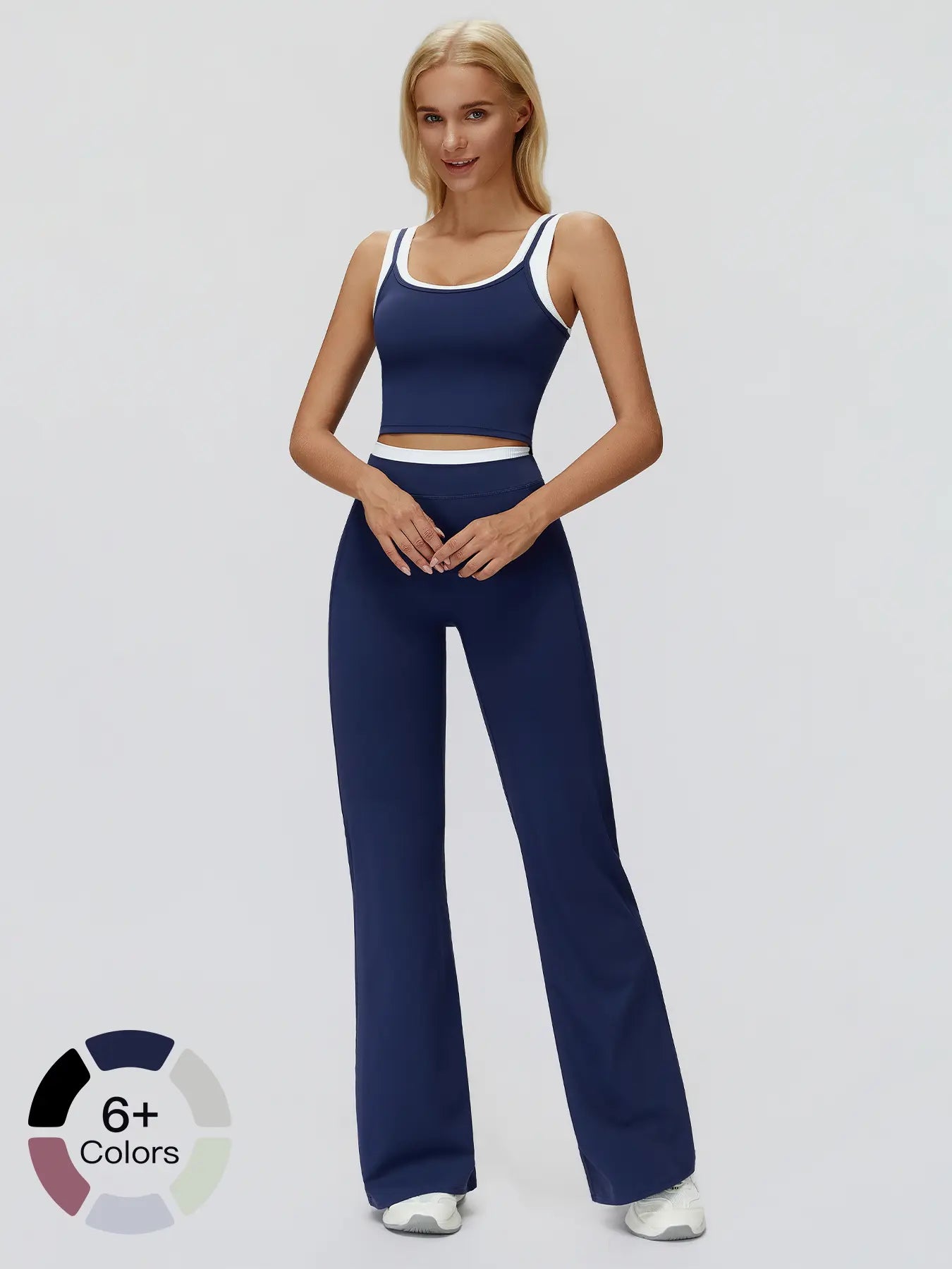 Women's Two-Piece Colorblock Yoga Set, High-Waisted Ribbed Casual Fitness Sportswear