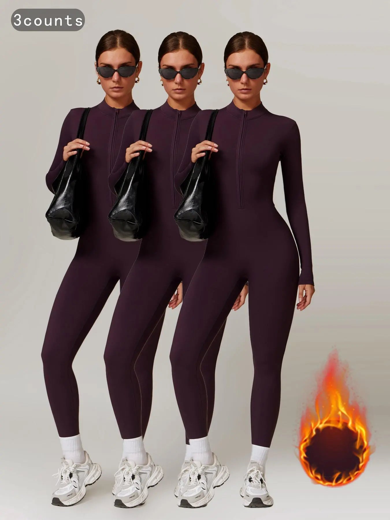 Women's Solid Zip-up Skiing Jumpsuit - Sporty Activewear