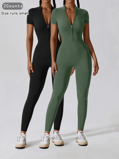 Women's Quick Dry Zipper Jumpsuit for Yoga and Gym Workout