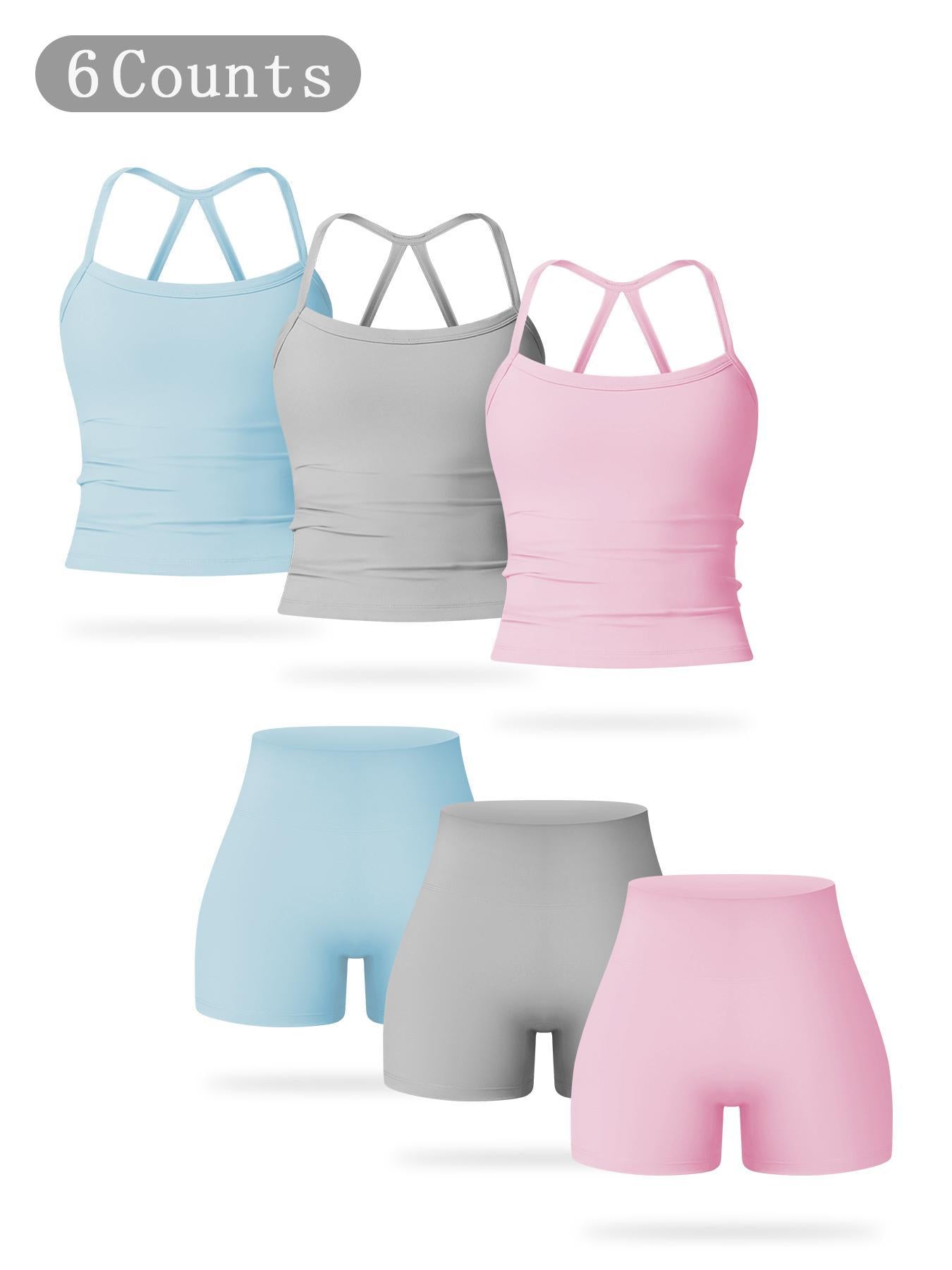 Women's Solid Backless Sports Cami Top & High Waist Shorts Sportswear Set, Comfy Breathable Tummy… - image 13
