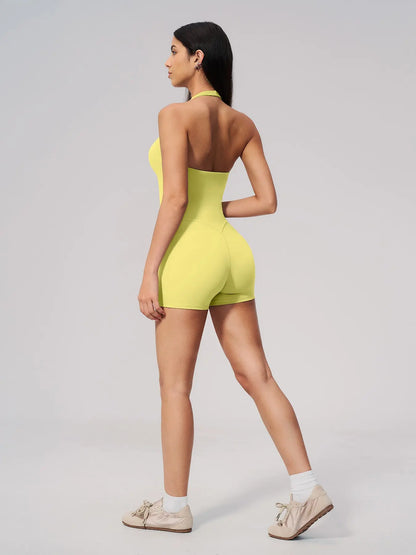 Women's V-Neck Backless Halter Neck One-Piece Gym Wear, Slim Fit Romper - image 9