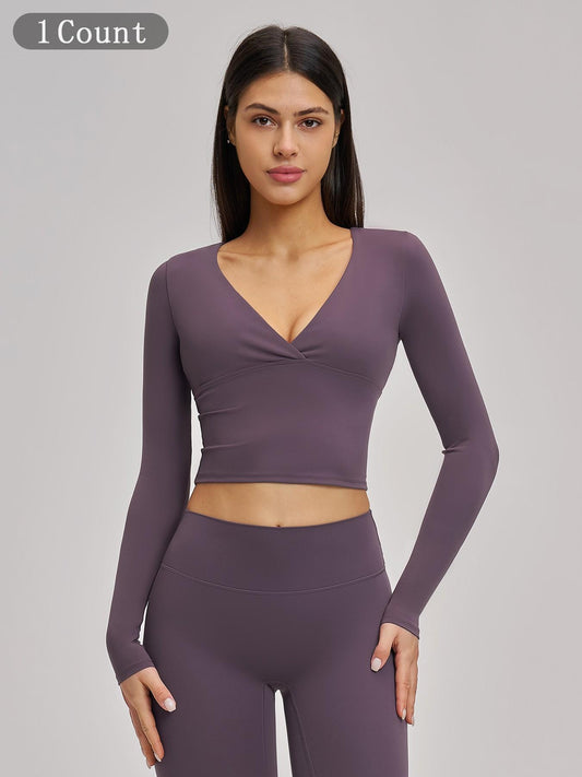 Women's Long Sleeve Yoga Top, European & American Style Spring Summer Pilates Workout Shirt - image 9