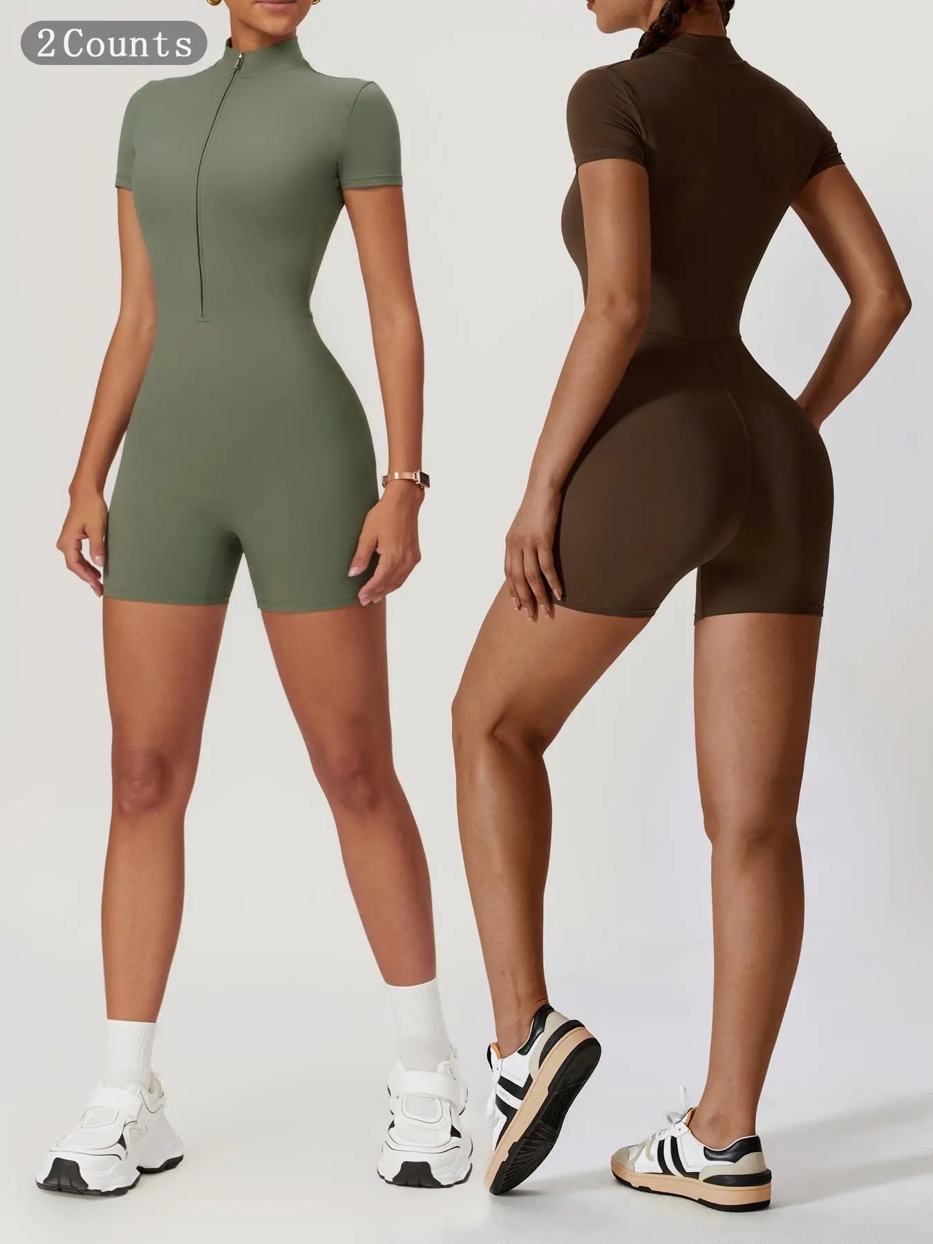 Sporty Women's Solid Color Zip Up Half Placket Mock Neck Sports Skinny Romper, Casual Quick Drying…