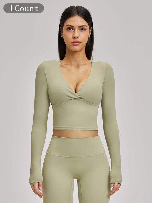 Women's Long Sleeve Yoga Top, European & American Style Spring Summer Pilates Workout Shirt