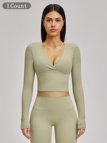 Women's Long Sleeve Yoga Top, European & American Style Spring Summer Pilates Workout Shirt - image 9