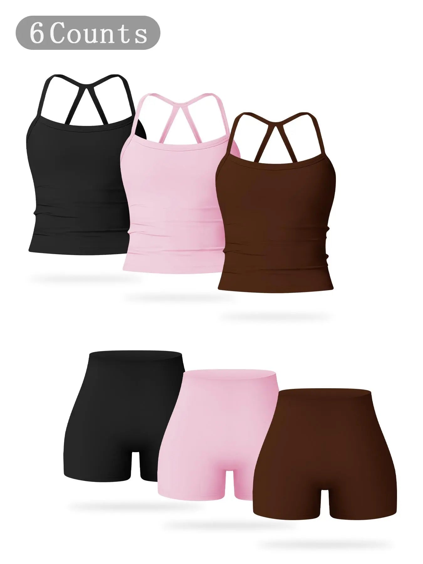 Women's Solid Backless Sports Cami Top & High Waist Shorts Sportswear Set, Comfy Breathable Tummy…