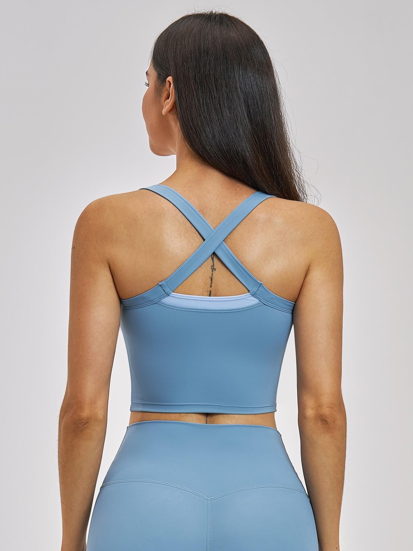 Cross Color Yoga Tank Top, Fake Two-Piece Design - image 15