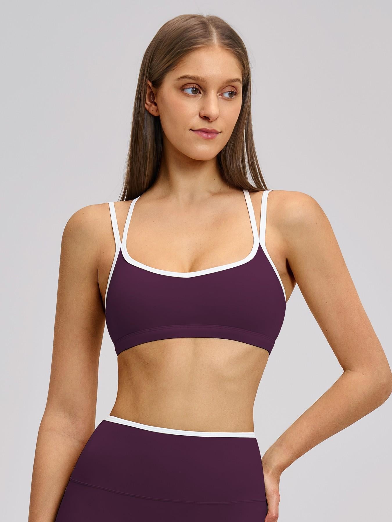Colorblock Skin-Touch Sports Bra, Quick-Dry Tight-Fitting Cross-Back Sport Tank Top - image 11