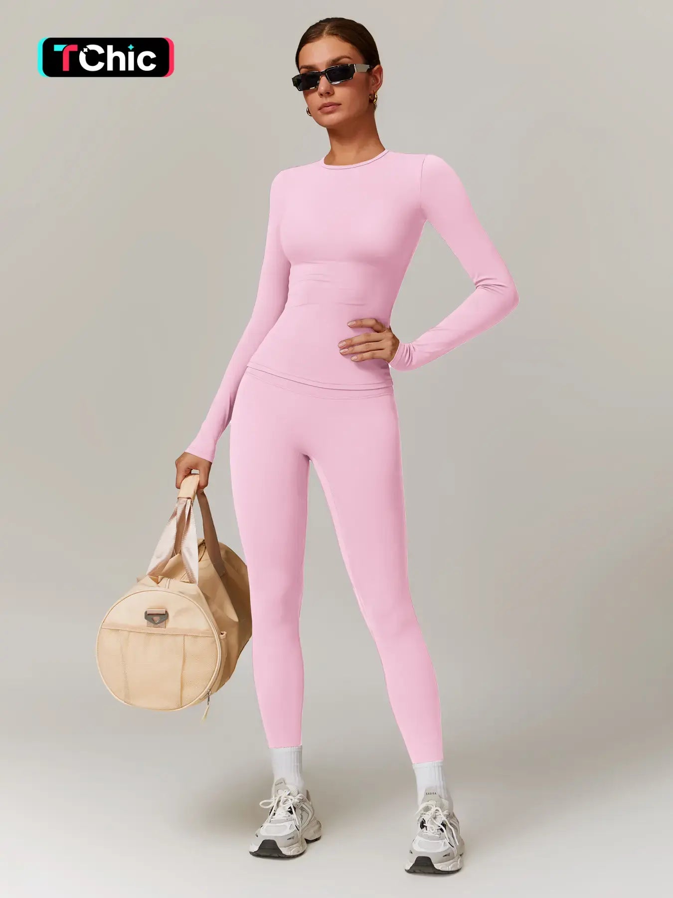 Women’s Quick Dry Long Sleeve & High Waist Leggings Sets for Fitness
