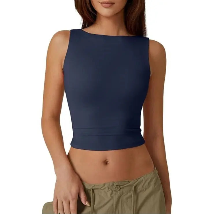 High Neck Open Back Sleeveless Crop Tank