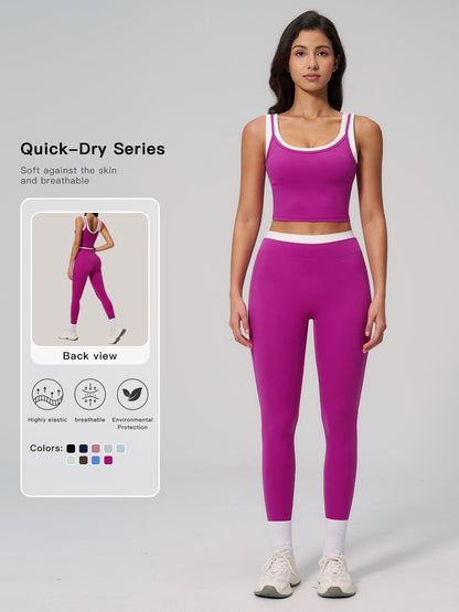 Women's Two-Piece Colorblock Yoga Set, High-Waisted Ribbed Casual Fitness Sportswear - image 11