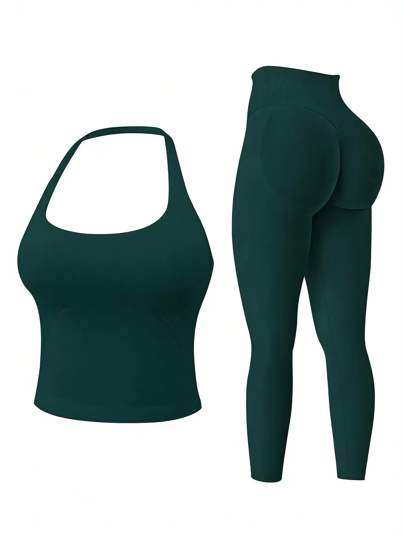Two-Piece Set Women's Solid Seamless Crop Tank Top & High Waist Leggings Tracksuit Set…