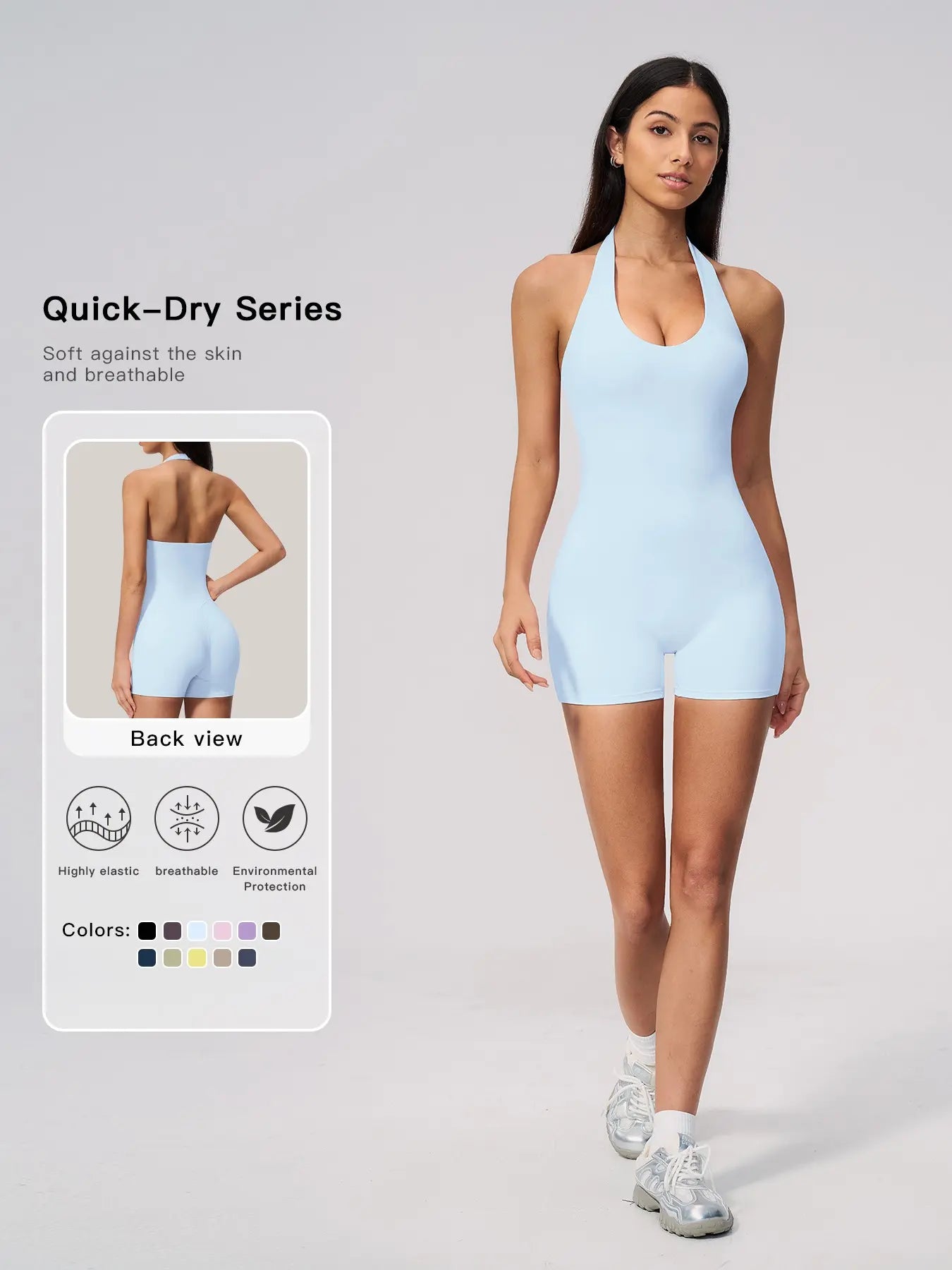Women's V-Neck Backless Halter Neck One-Piece Gym Wear, Slim Fit Romper - image 2