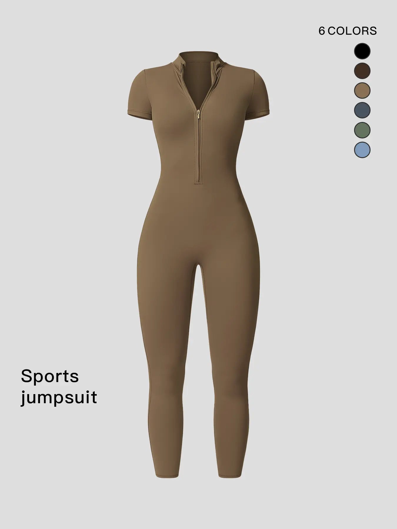 Women's Solid Zipper Mock Neck Sports Jumpsuit, Summer Outfits 2024