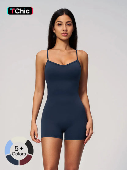 Cross Back Yoga, Tight Fit High Waist One-Piece Gym Shorts