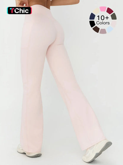 High Waist Naked Feeling Flare Pants Women, Cross Waist Wide Leg Micro Flared Outdoor Casual Sports Pants