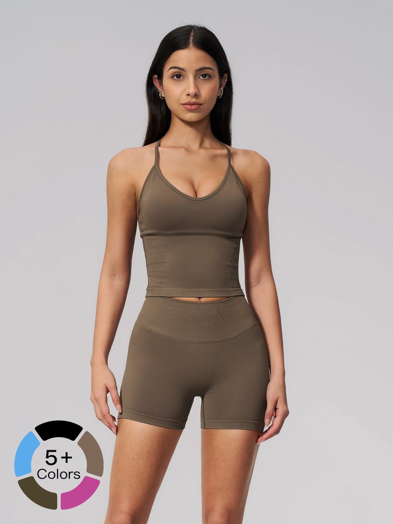 Seamless Knitted Sports Set, Cross Back Waist Trainer High-Waist Fitness Running Yoga for Women - image 21