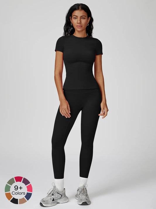 Women's High-Strength Yoga Set, Sporty High Stretch Round Neck Slim-Fit Workout - image 2