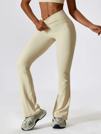 Women's Solid High-Waisted Flared-Leg Tummy Control Sports Leggings, Yoga Athletic Bottoms