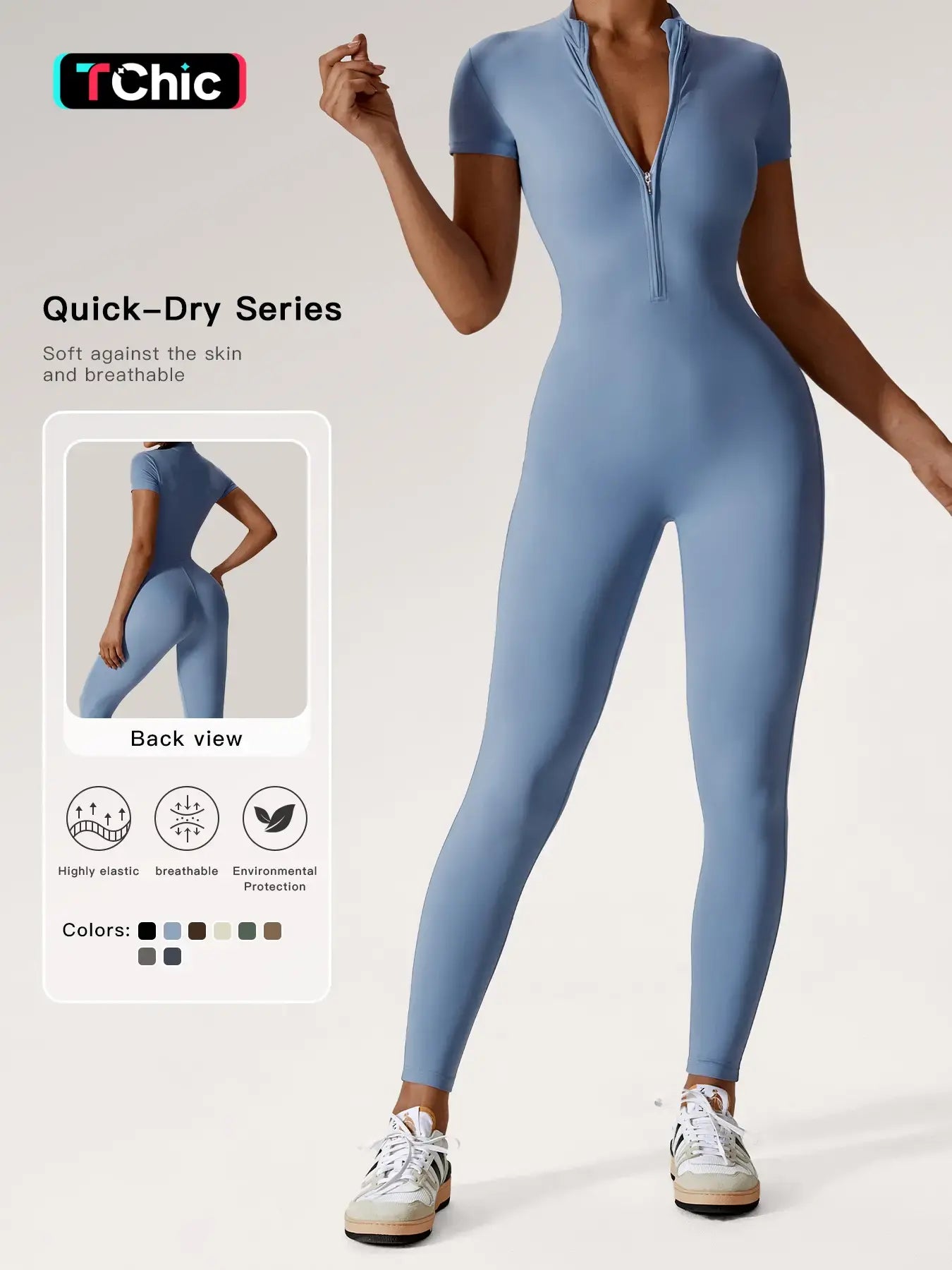 Women's Quick Dry Zipper Jumpsuit for Yoga and Gym Workout