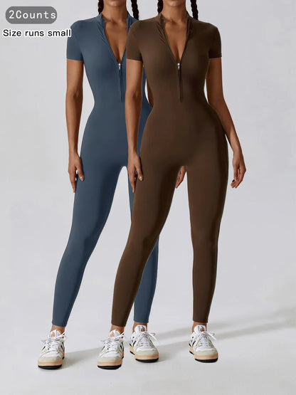 Women's Quick Dry Zipper Jumpsuit for Yoga and Gym Workout