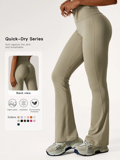 Women's Solid High-Waisted Flared-Leg Tummy Control Sports Leggings, Yoga Athletic Bottoms