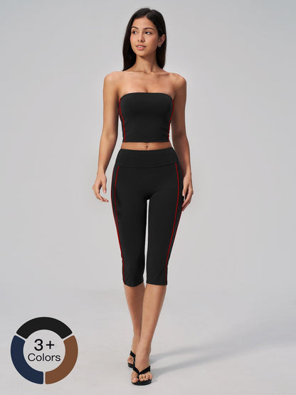 Cross-Border Crop Top Yoga Set for Women, Fuzzy Colorblock with Padded Bra - image 13