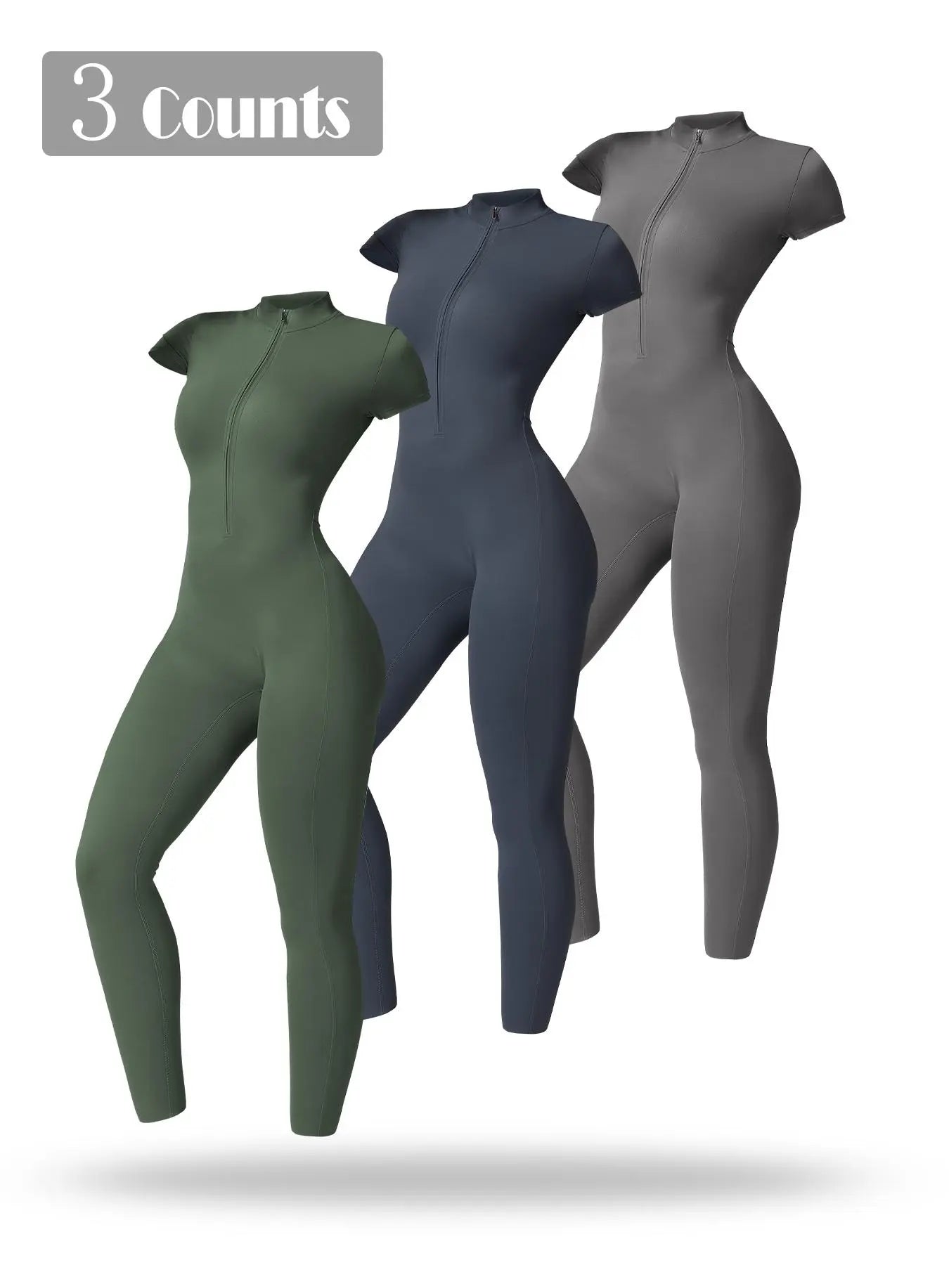 Women's Solid Short Sleeve Half Zip Sports Jumpsuit, Stretchy Jumpsuit