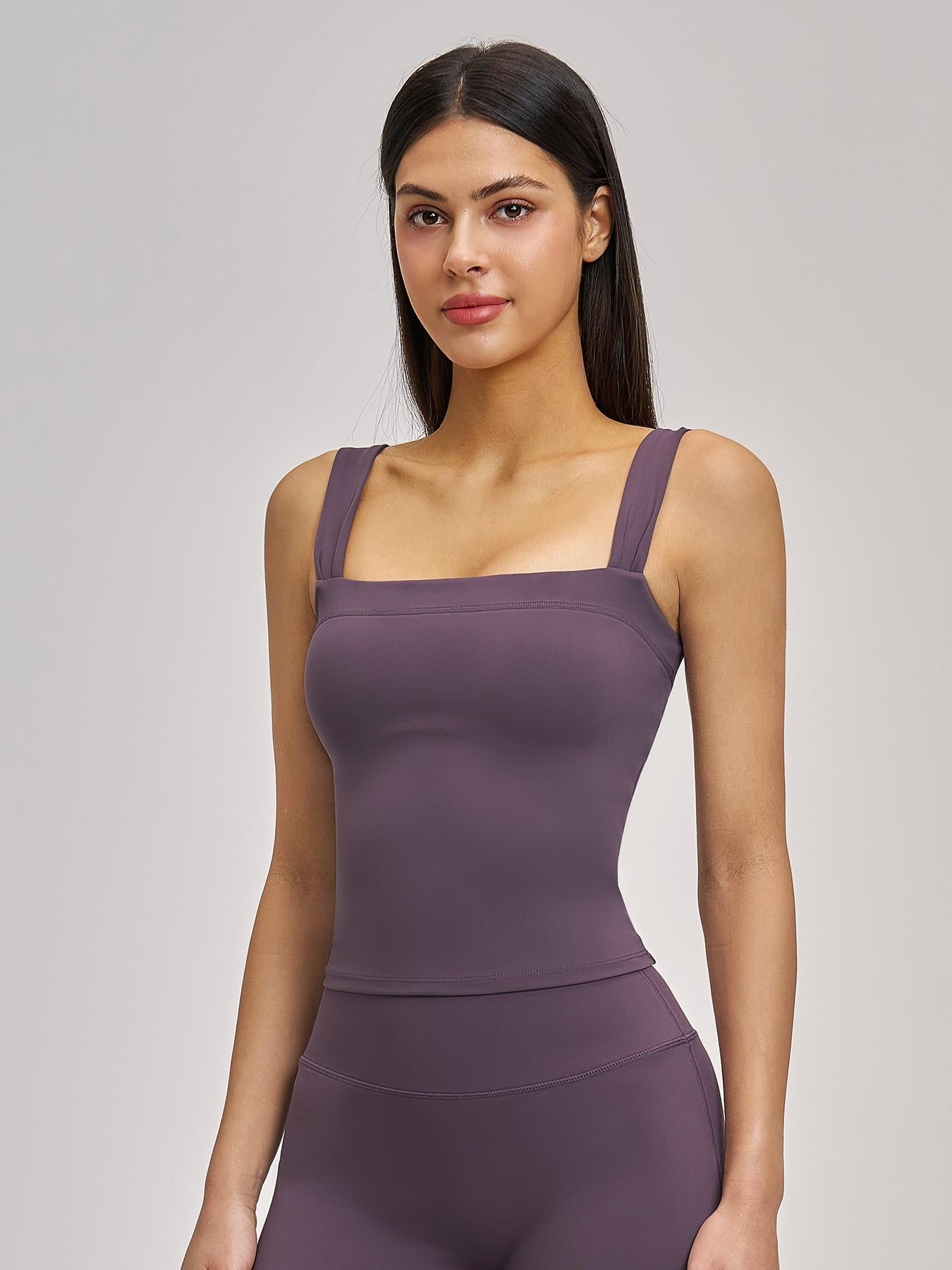 High Elasticity Square Neck Yoga Tank Top with Chest Padding, Outdoor Fitness Solid Sports Bra for Women - image 10